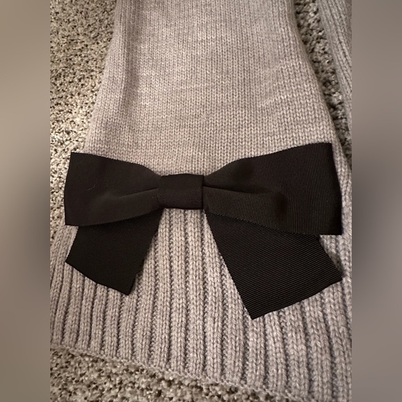 KATE SPADE Gray Long Wool Blend Scarf Black Grosgrain Bows Cute R $98 - Picture 3 of 6